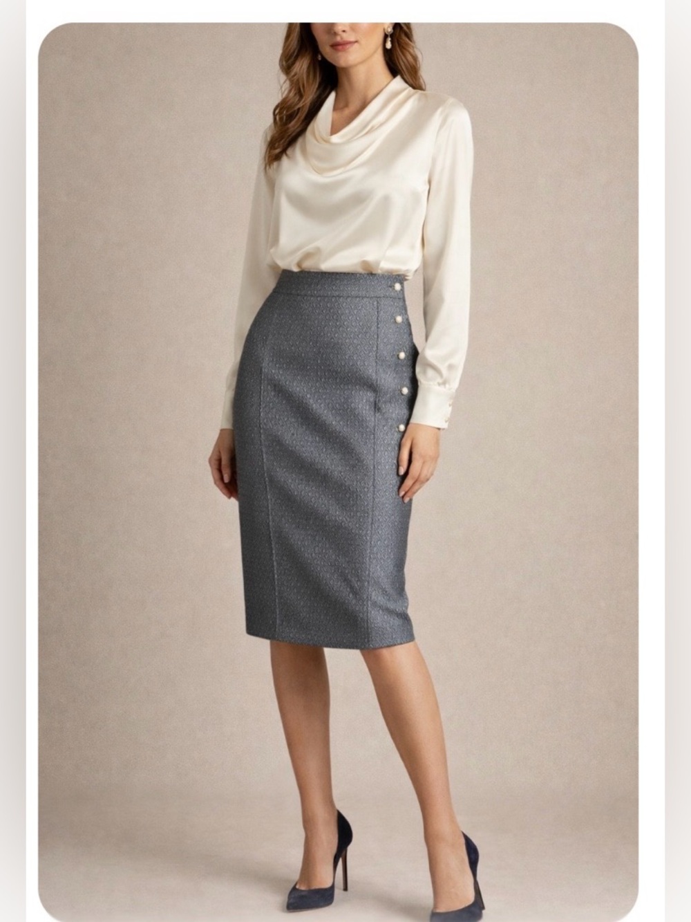 ROBERTO CAVALLI Charcoal Pencil Skirt with Button Detail